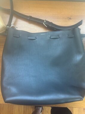 Theory Black Leather Messenger Crossbody Bag